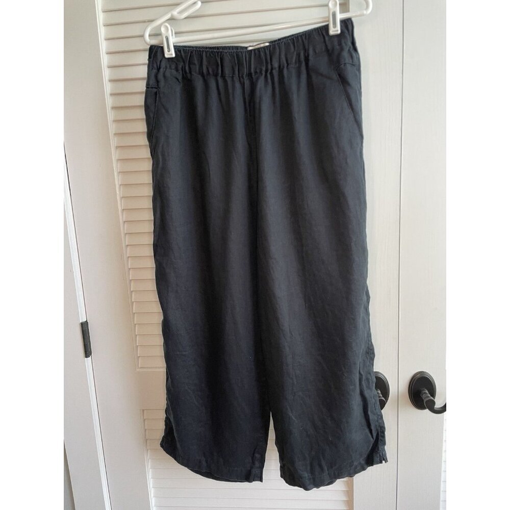 Cynthia Rowley 100% Linen Elastic Waist Loose Fit Wide Cropped Leg Women's L